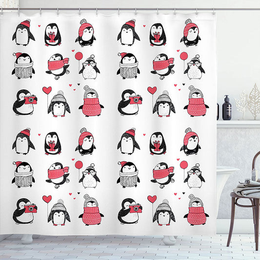 Lofaris Various Cute Penguins Pattern White Shower Curtain