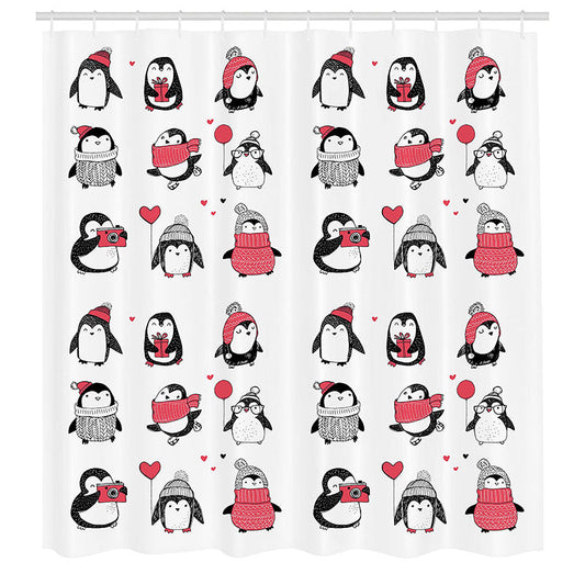 Lofaris Various Cute Penguins Pattern White Shower Curtain