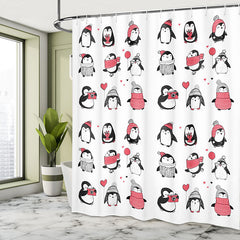 Lofaris Various Cute Penguins Pattern White Shower Curtain