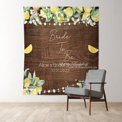 Lofaris Lemon And Green Leaf Brown Wood Bridal Shower Backdrop