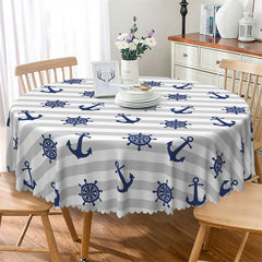 Lofaris Navigation Theme Blue Grey Round Tablecloth For Boys Party