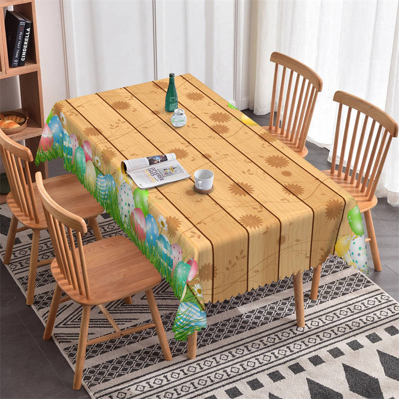 Lofaris Colorful Eggs Wood Stripes Easter Square Tablecloth