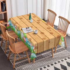Lofaris Colorful Eggs Wood Stripes Easter Square Tablecloth