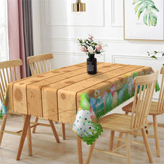 Lofaris Colorful Eggs Wood Stripes Easter Square Tablecloth