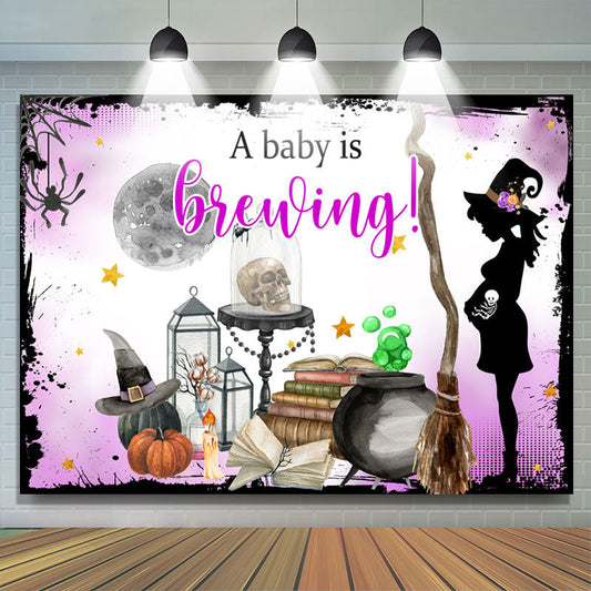 Lofaris A Baby Is Brewing Light Purple Halloween Theme Backdrop