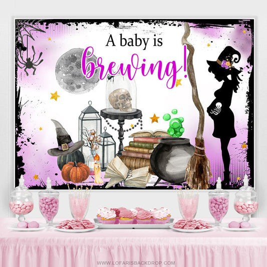 Lofaris A Baby Is Brewing Light Purple Halloween Theme Backdrop