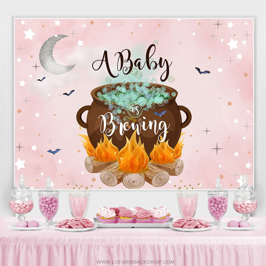 Lofaris A Baby Is Brewing Moon And Star Pink Shower Backdrop