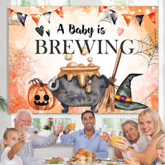 Lofaris A Baby Is Brewing Orange Backdrop Banner For Shower