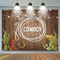 Lofaris A Little Cowboy With Brown Wood Baby Shower Backdrop