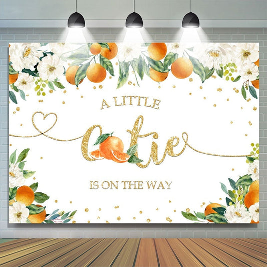 Lofaris A Little Cutie Baby Shower Orange Flowers Backdrop