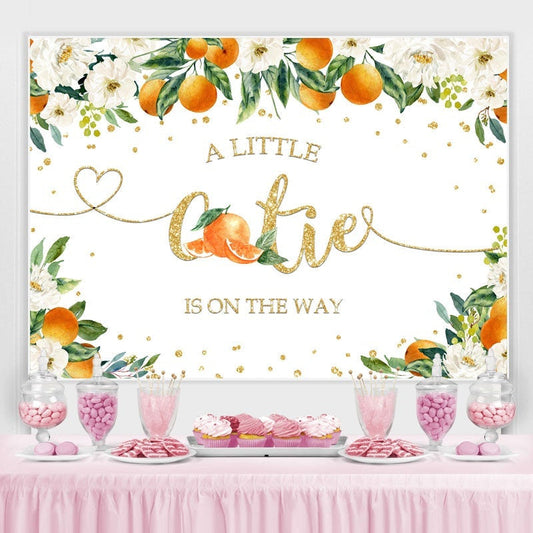 Lofaris A Little Cutie Baby Shower Orange Flowers Backdrop