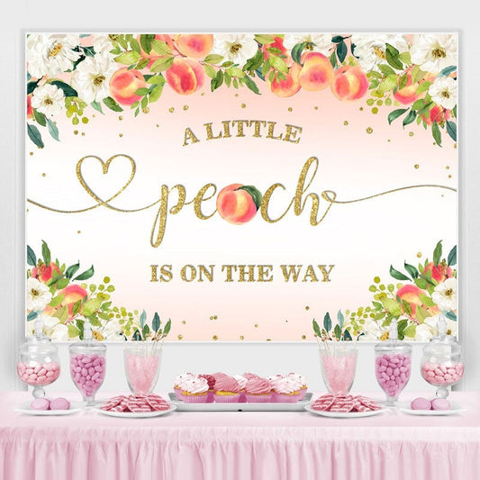 Lofaris A Little Peach Is On The Way Pink Baby Shower Backdrop