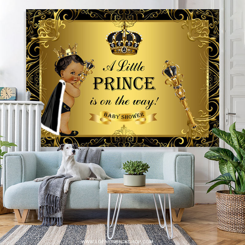 A Little Prince Black Gold Classic Baby Shower Backdrop Lofaris