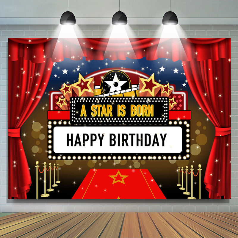 Lofaris A Star Is Born Red Curtain Happy Birthday Backdrop