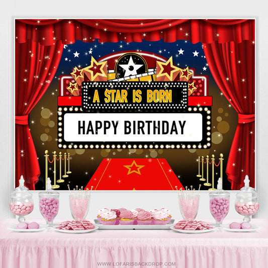 Lofaris A Star Is Born Red Curtain Happy Birthday Backdrop