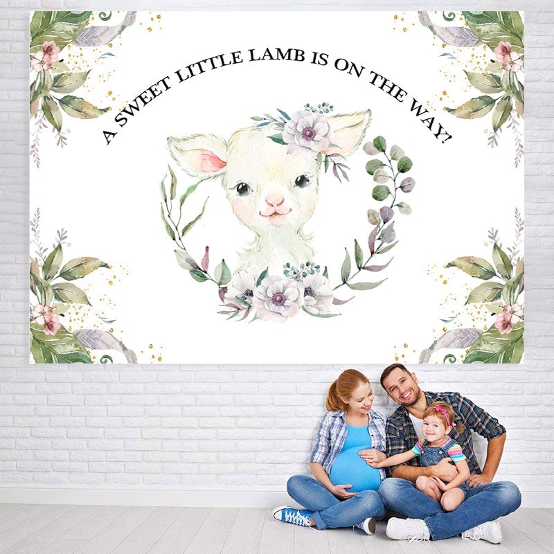 Lofaris A Sweet Little Lamb Is On The Way Baby Shower Backdrop