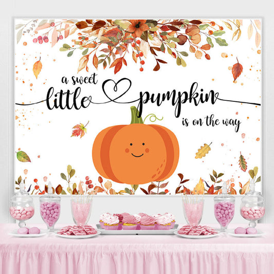 Lofaris Little Pumpkin And Yellow Leaves Baby Shower Backdrop