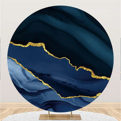 Lofaris Abstract Dark Blue And Glitter Golden Circle Backdrop