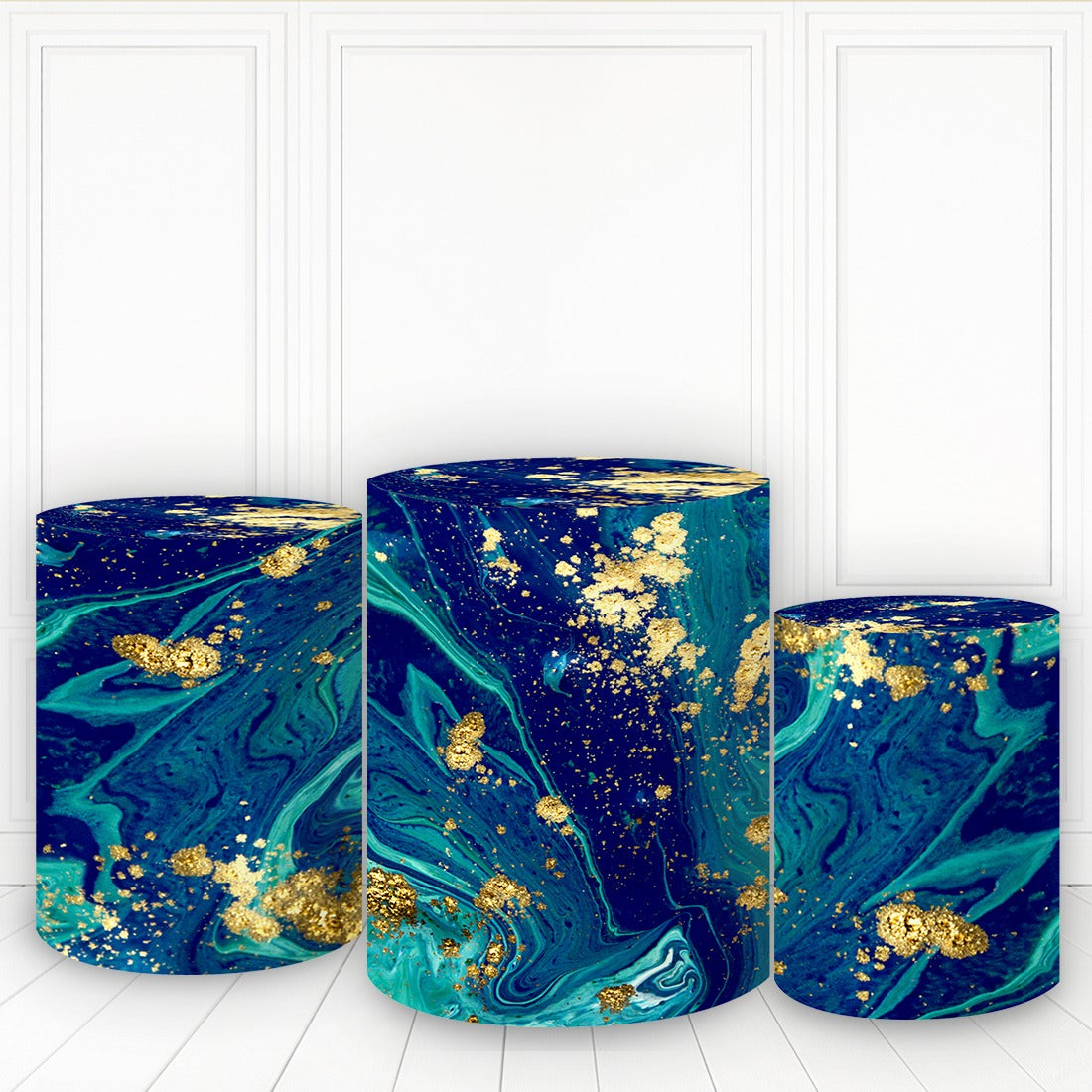 Lofaris Abstract Marble Texture Pillar Wrap Navy Blue Gold Pedestal Cover