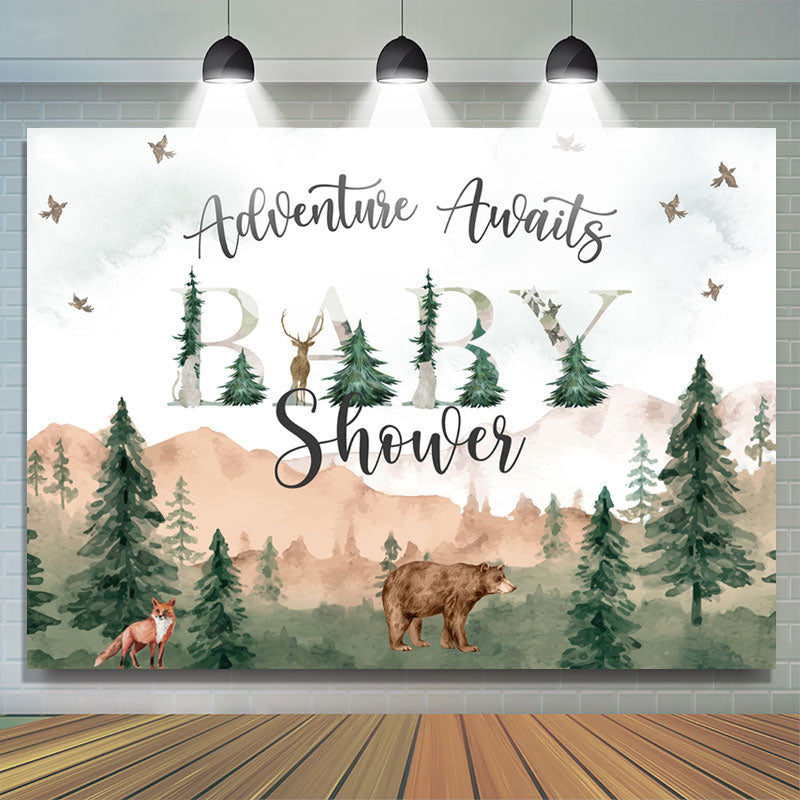 Lofaris Adventure Awaits Forest Montain Baby Shower Backdrop