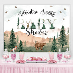 Lofaris Adventure Awaits Forest Montain Baby Shower Backdrop
