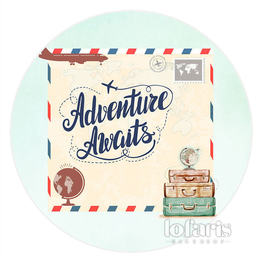 Lofaris Adventure Awaits Plane Theme Round Baby Shower Backdrop