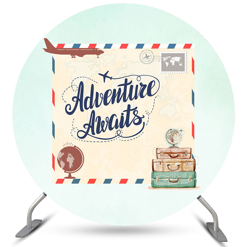 Lofaris Adventure Awaits Plane Theme Round Baby Shower Backdrop