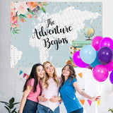 Load image into Gallery viewer, Lofaris Adventure with Flowers and Globe Baby Shower Backdrop