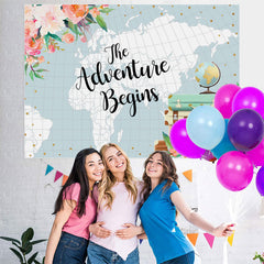 Lofaris Adventure with Flowers and Globe Baby Shower Backdrop