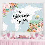 Load image into Gallery viewer, Lofaris Adventure with Flowers and Globe Baby Shower Backdrop