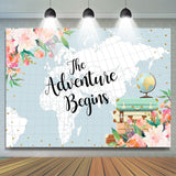 Load image into Gallery viewer, Lofaris Adventure with Flowers and Globe Baby Shower Backdrop