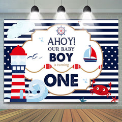 Lofaris AHOY First birthday backdrop with navy theme for boys