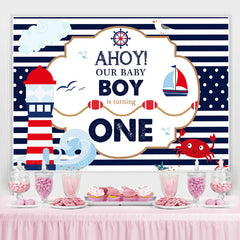 Lofaris AHOY First birthday backdrop with navy theme for boys