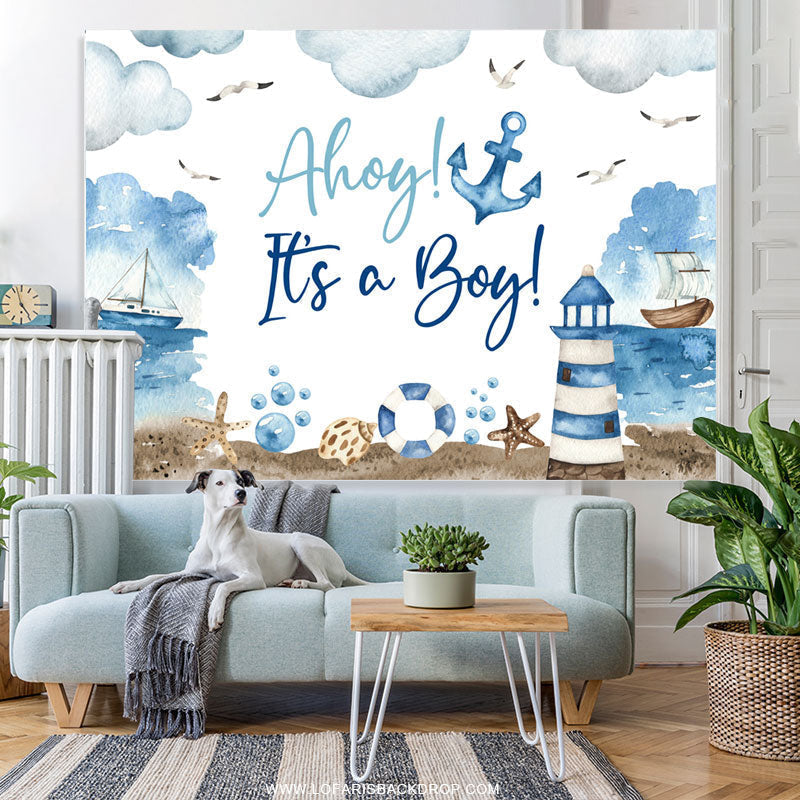 Ahoy Its A Boy Navy Anchor Theme Baby Shower Backdrop – Lofaris
