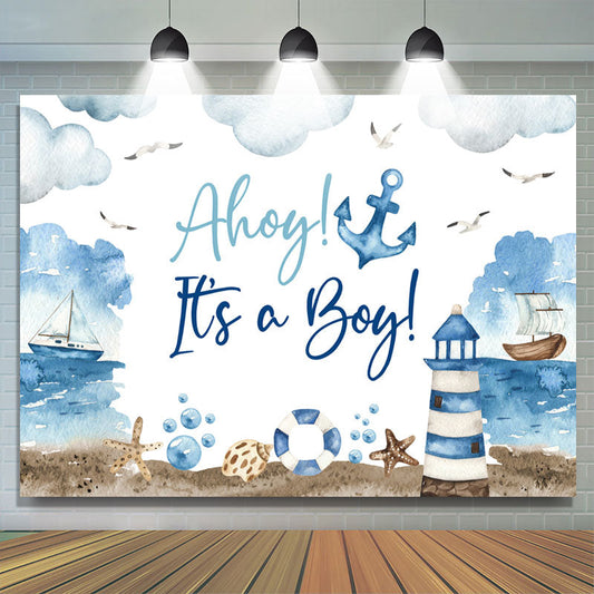 Lofaris Ahoy Its A Boy Navy Anchor Theme Baby Shower Backdrop