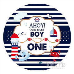 Lofaris Ahoy Our Baby Boy Is Turning One Round Birthday Backdrop