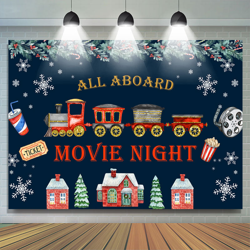 Lofaris All Aboard Movie Night Merry Christmas Holiday Backdrop