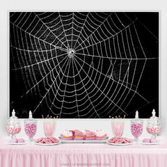 Lofaris All Black Spider Net Horrible Happy Halloween Backdrop
