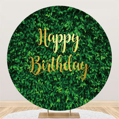Lofaris All Green Leaves Simple Circle Happy Birthday Backdrop