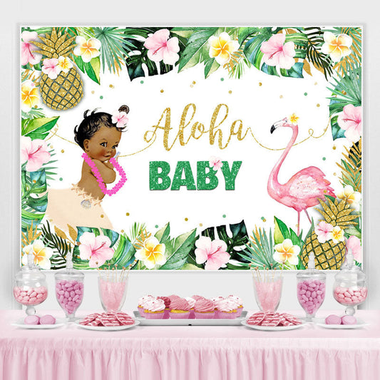 Lofaris Aloha Flamingo Girls Baby Shower Backdrop Summer Party