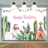 Load image into Gallery viewer, Lofaris Alpaca And Cactus Happy Birthday Backdrop For Baby