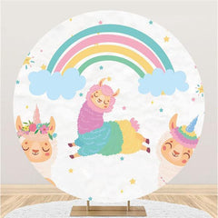 Lofaris Alpaca And Rainbow White Round Baby Shower Backdrop