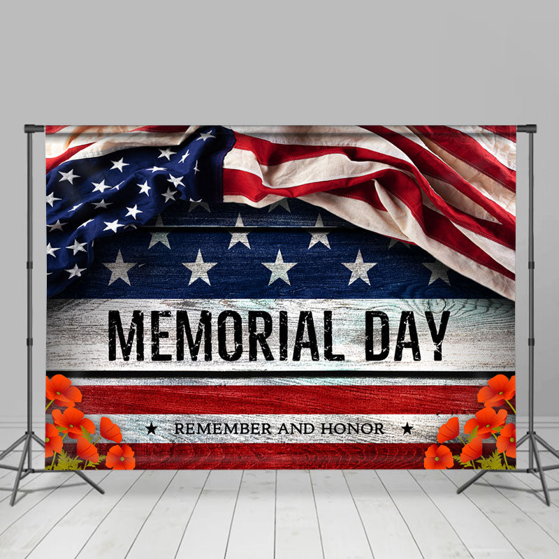 Lofaris American Flag Wood Bottom Memorial Day Backdrop