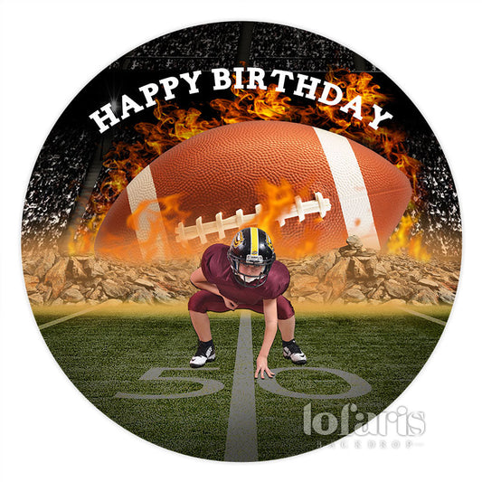 Lofaris American Football Theme Boy Player Round Birthday Backdrop