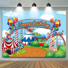 Lofaris Amusement Park Circus Themed Happy Birthday Backdrop