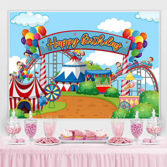 Lofaris Amusement Park Circus Themed Happy Birthday Backdrop