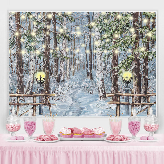 Lofaris Ancient Oil Painting Pine Tree Winter Snow Backdrops