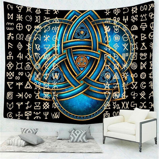 Lofaris Ancient Writing Blue 3D Printed Family Wall Tapestry
