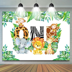 Lofaris Animals And Green Leaves First Happy Birthday Backdrop