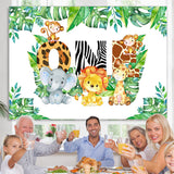 Load image into Gallery viewer, Lofaris Animals And Green Leaves First Happy Birthday Backdrop